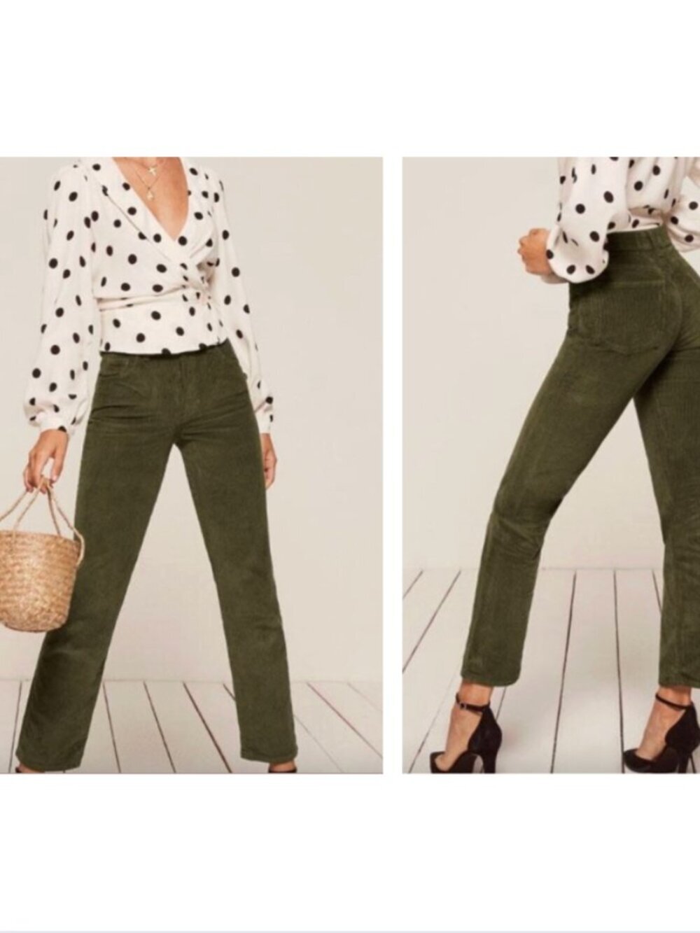Reformation Lane Corduroy Pant Green Oregano Fall Dark Academia sz 26 Gilmore